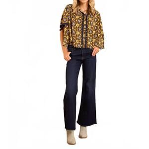 NEW BROOKS AVENUE parham button front gathered blouse in chestnut swirl